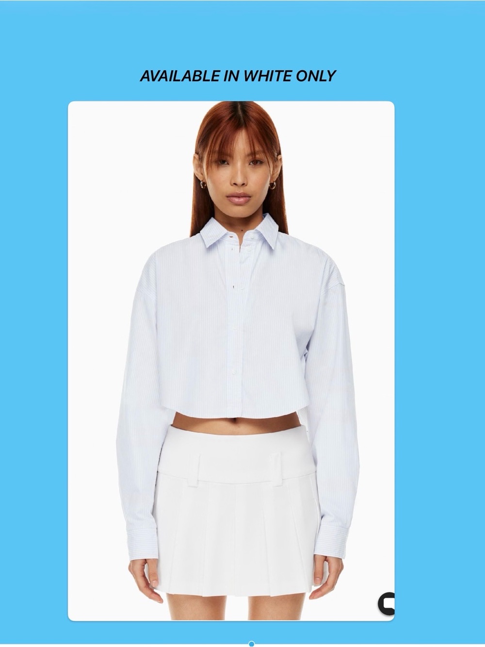 **Aritzia Sunday Best** NWT Poppy Poplin Crop WHITE Shirt